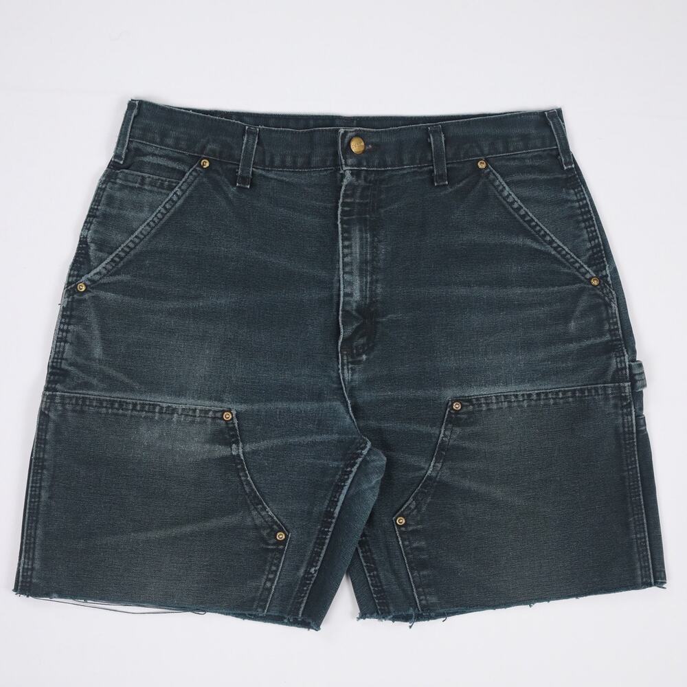 Vintage Carhartt Faded Black Double Knee Carpenter Shorts Size 32.5